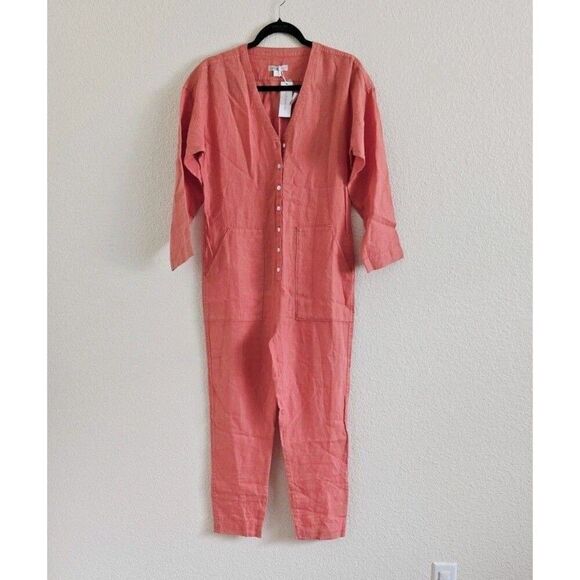 OUTERKNOWN Women's Linen Retrograde Jumpsuit in Coral Size XS Lightweight New - Picture 2 of 7